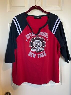 Venezia Scarlet Knit Top with Black Neck Trim